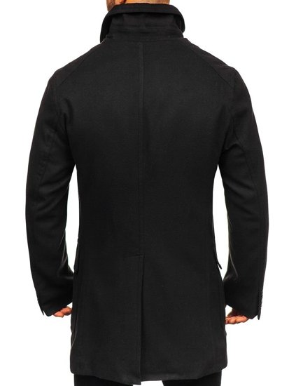 Men's Double-breasted Winter Coat with a High Collar Black Bolf 1048