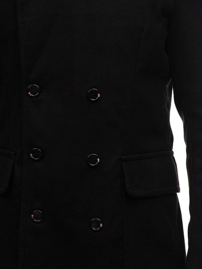 Men's Double-breasted Winter Coat with a High Collar Black Bolf 1048