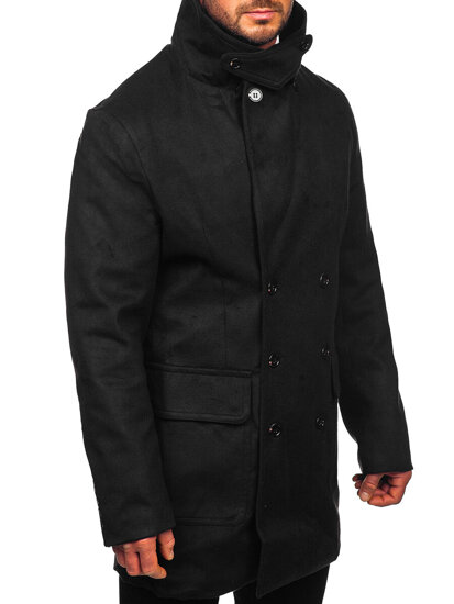 Men’s Double-breasted Winter Coat with high collar Black Bolf 1048A