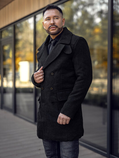 Men’s Double-breasted Winter Coat with high collar Black Bolf 1048A2