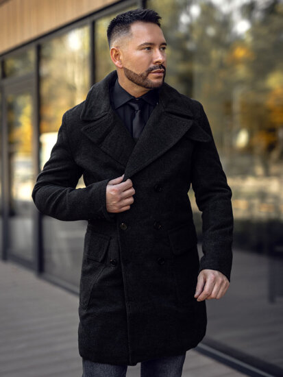 Men’s Double-breasted Winter Coat with high collar Black Bolf 1048A2