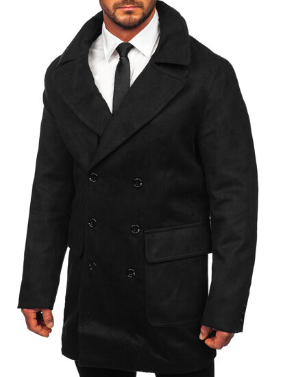 Men's Double-breasted Winter Coat with high collar Black Bolf 1048C