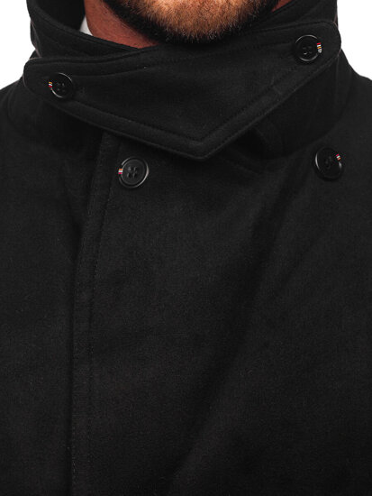 Men's Double-breasted Winter Coat with high collar Black Bolf 1048C