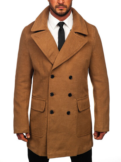 Men's Double-breasted Winter Coat with high collar Camel Bolf 1048C