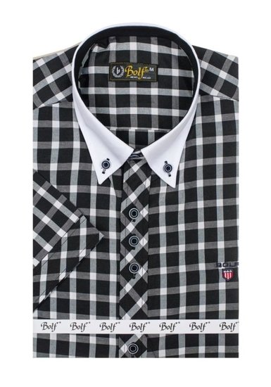 Men's Elegant Checked Short Sleeve Shirt Black Bolf 5531