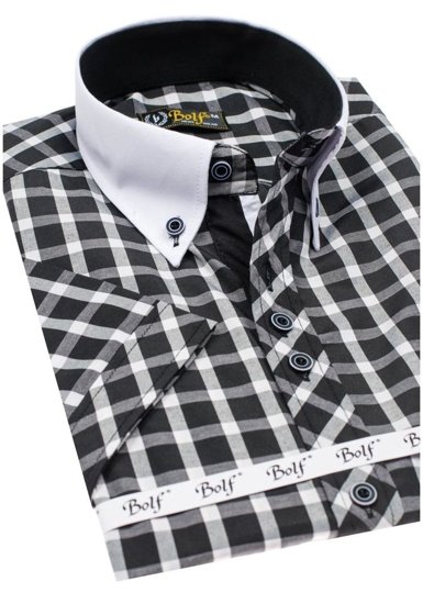 Men's Elegant Checked Short Sleeve Shirt Black Bolf 5531