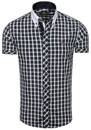 Men's Elegant Checked Short Sleeve Shirt Black Bolf 5531