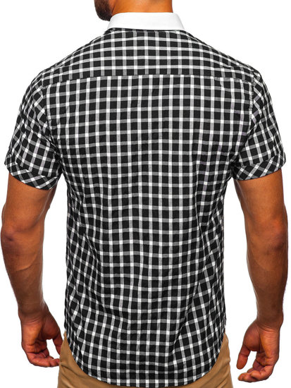 Men's Elegant Checked Short Sleeve Shirt Black Bolf 5531