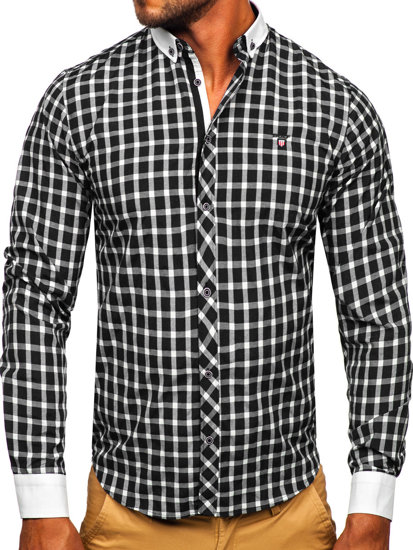 Men's Elegant Checkered Long Sleeve Shirt Black Bolf 5737-1