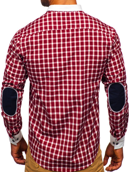 Men's Elegant Checkered Long Sleeve Shirt Claret Bolf 5737-1