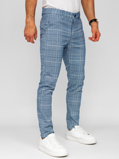 Men’s Elegant Checkered Pants Blue Bolf 184164