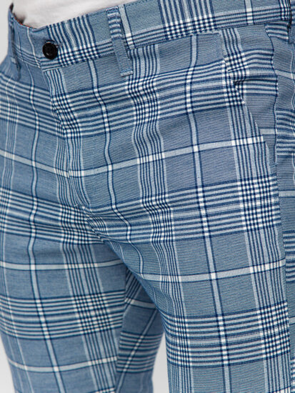 Men’s Elegant Checkered Pants Blue Bolf 184164