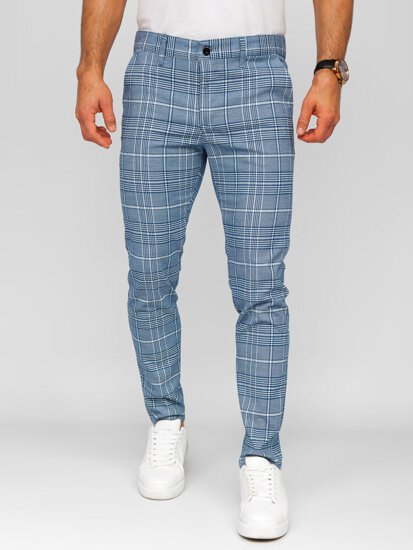 Men’s Elegant Checkered Pants Blue Bolf 184164