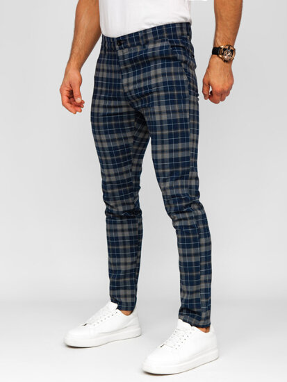 Men’s Elegant Checkered Pants Navy Blue Bolf 184142