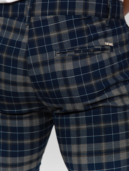 Men’s Elegant Checkered Pants Navy Blue Bolf 184142