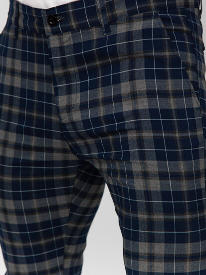 Men’s Elegant Checkered Pants Navy Blue Bolf 184142