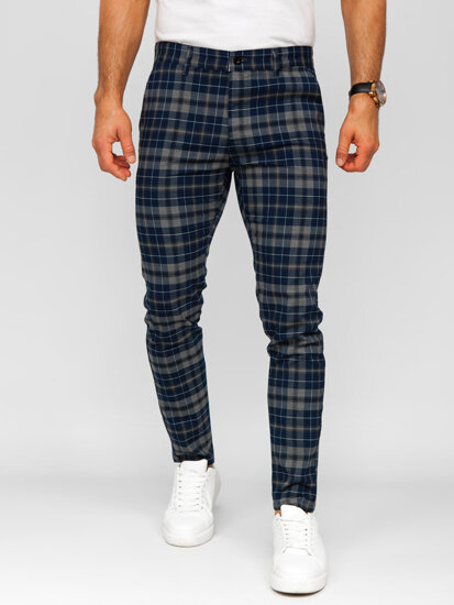 Men’s Elegant Checkered Pants Navy Blue Bolf 184142