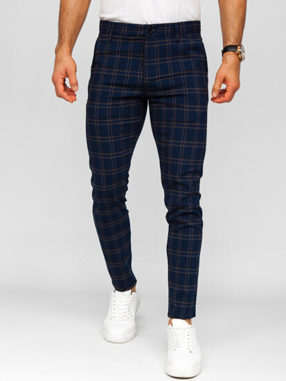 Men’s Elegant Checkered Pants Navy Blue Bolf 184189