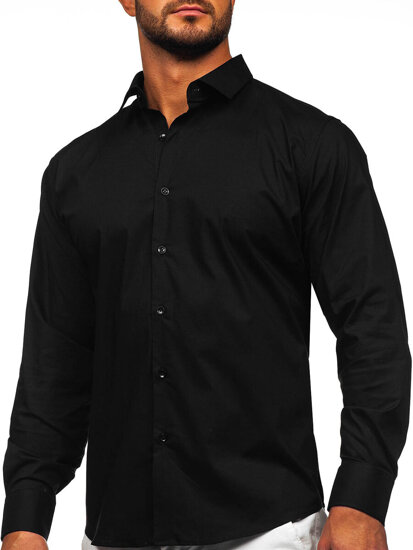 Men's Elegant Cotton Long Sleeve Slim Fit Shirt Black Bolf TSM14