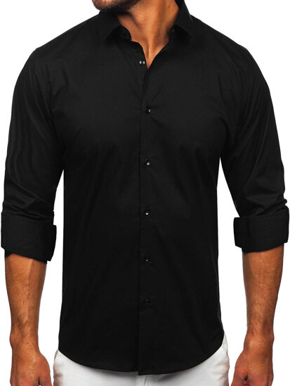 Men's Elegant Cotton Long Sleeve Slim Fit Shirt Black Bolf TSM14