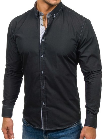 Men's Elegant Long Sleeve Shirt Black Bolf 5777