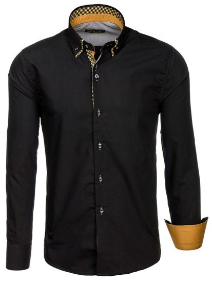 Men's Elegant Long Sleeve Shirt Black-Brown Bolf 4708