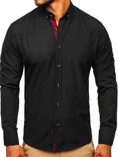 Men's Elegant Long Sleeve Shirt Black-Claret Bolf 5722-1