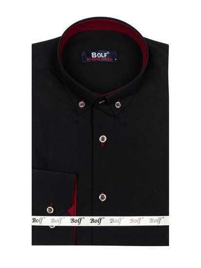 Men's Elegant Long Sleeve Shirt Black-Claret Bolf 5722-1