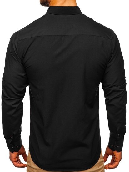 Men's Elegant Long Sleeve Shirt Black-Claret Bolf 5722-1