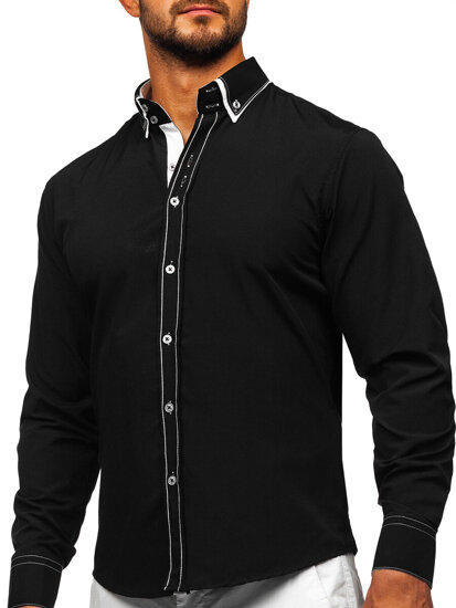 Men’s Elegant Long Sleeve Shirt Black-White Bolf 3703