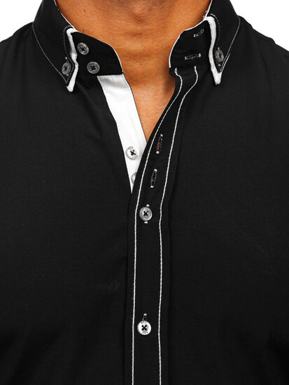 Men’s Elegant Long Sleeve Shirt Black-White Bolf 3703