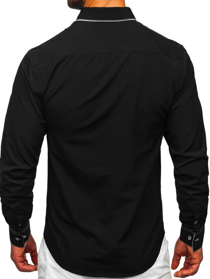 Men’s Elegant Long Sleeve Shirt Black-White Bolf 3703