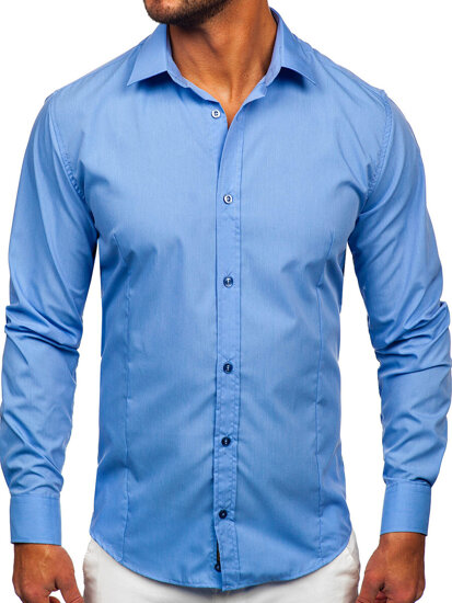 Men's Elegant Long Sleeve Shirt Blue Bolf 1703