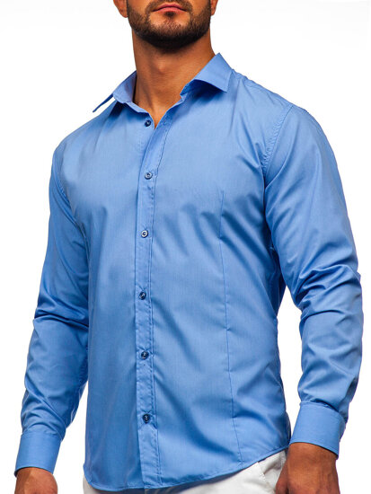 Men's Elegant Long Sleeve Shirt Blue Bolf 1703