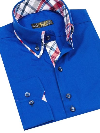 Men's Elegant Long Sleeve Shirt Blue Bolf 4704-1