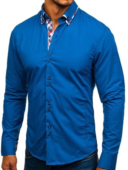 Men's Elegant Long Sleeve Shirt Blue Bolf 4704-1