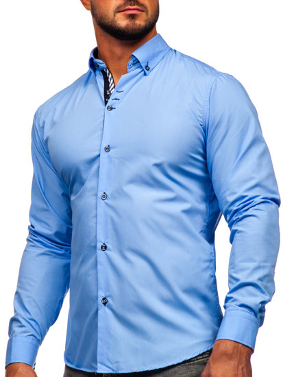 Men's Elegant Long Sleeve Shirt Blue Bolf 5796-1