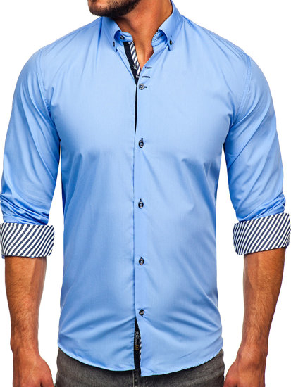 Men's Elegant Long Sleeve Shirt Blue Bolf 5796-1