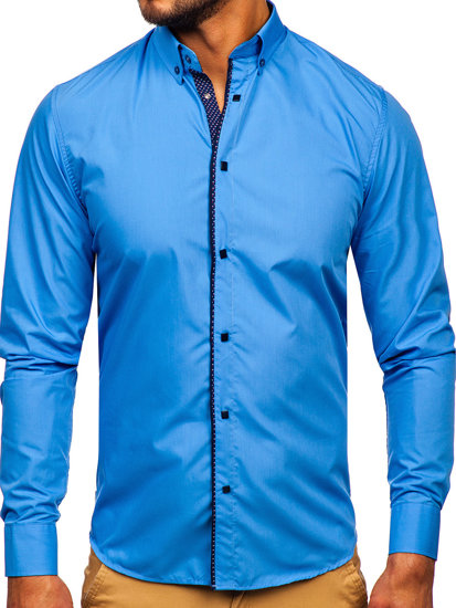 Men's Elegant Long Sleeve Shirt Blue Bolf 7724-1