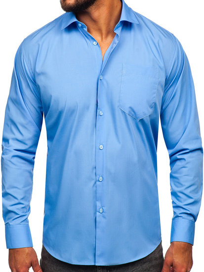 Men's Elegant Long Sleeve Shirt Blue Bolf M14