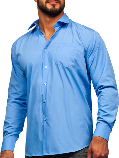 Men's Elegant Long Sleeve Shirt Blue Bolf M14