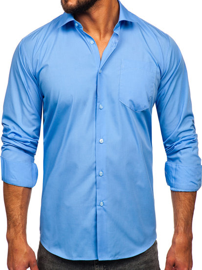 Men's Elegant Long Sleeve Shirt Blue Bolf M14