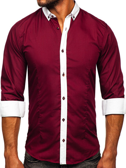 Men's Elegant Long Sleeve Shirt Claret Bolf 21750