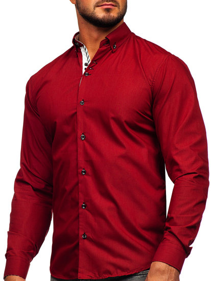 Men's Elegant Long Sleeve Shirt Claret Bolf 5796-1