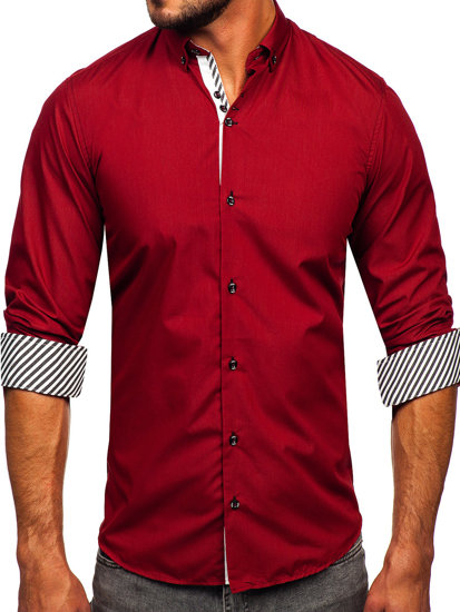 Men's Elegant Long Sleeve Shirt Claret Bolf 5796-1