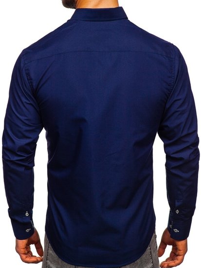 Men's Elegant Long Sleeve Shirt Dark Navy Blue Bolf 5796