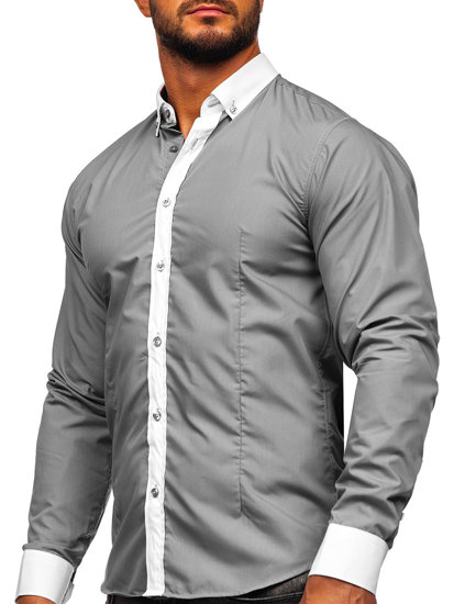 Men's Elegant Long Sleeve Shirt Grey Bolf 21750