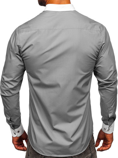 Men's Elegant Long Sleeve Shirt Grey Bolf 21750