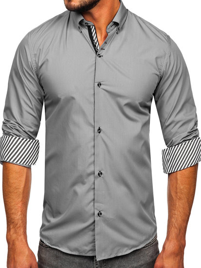 Men's Elegant Long Sleeve Shirt Grey Bolf 5796-1