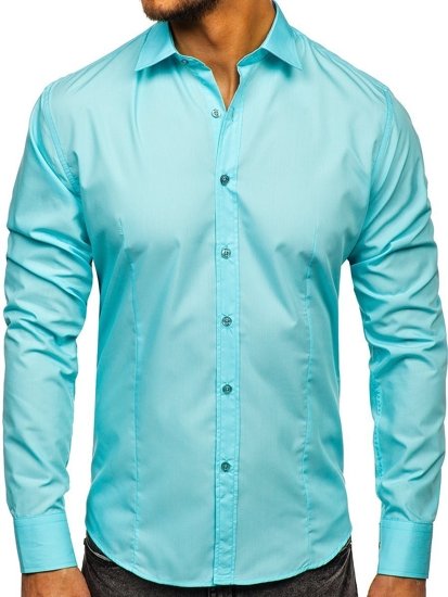 Men's Elegant Long Sleeve Shirt Light Green Bolf 1703